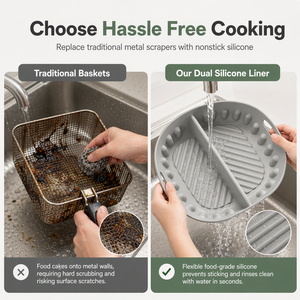 🍳🧁 Reusable Divided Air Fryer Silicone Liner--cuisez deux saveurs en une seule fois